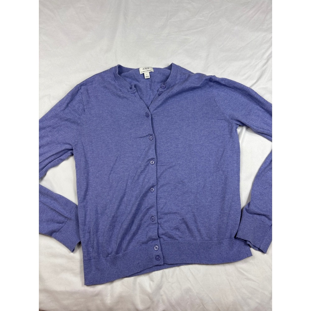 J.Crew Classic Cardigan Womens Large Purple 100% Cotton Button Knit Sweater